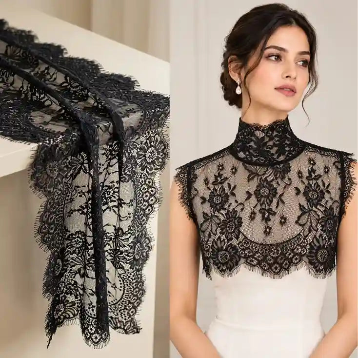 Black & White Chantilly Eyelash Lace, 35 cm (3 Metres)