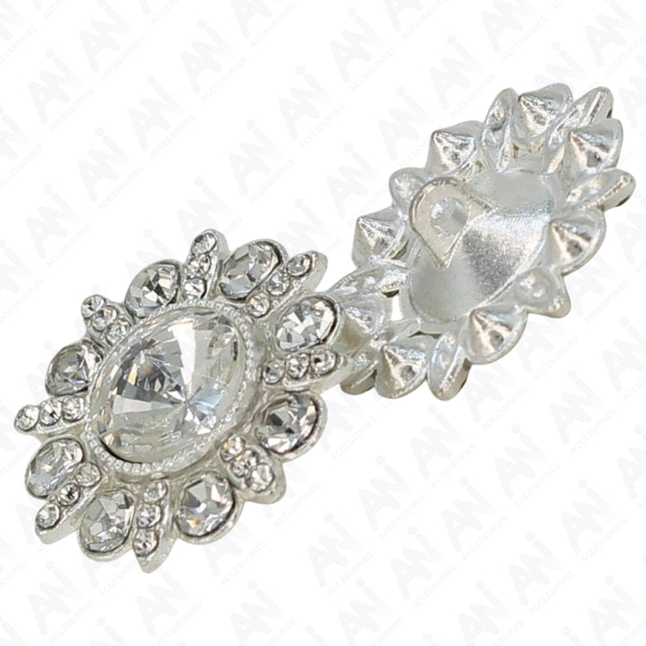 Dome Rhinestone Silver Metal Buttons