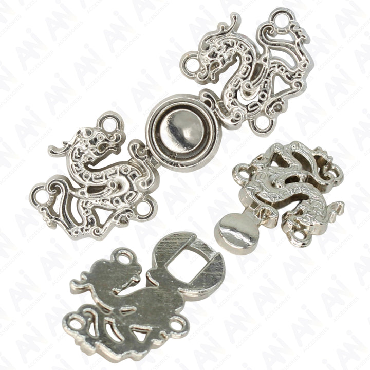 Two side imperial dragon design frog closure metal button