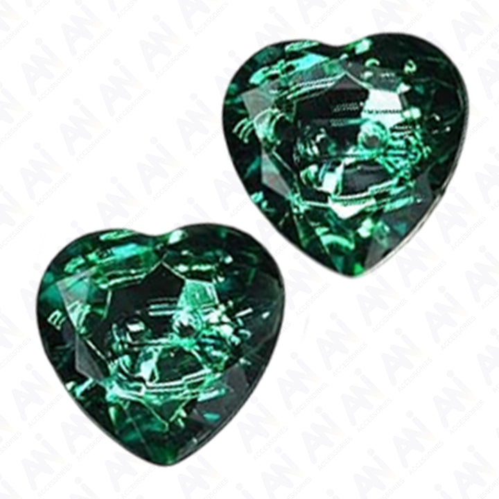 Radiant Dark Green Crystal Heart-Shaped Acrylic Buttons