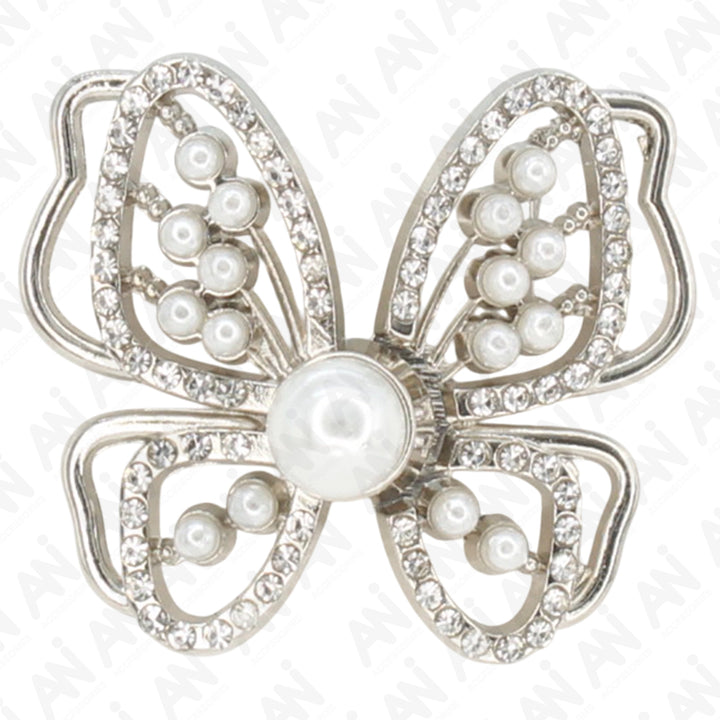 Pearl butterfly wings shaped with rhinestone finish Frog closure metal button