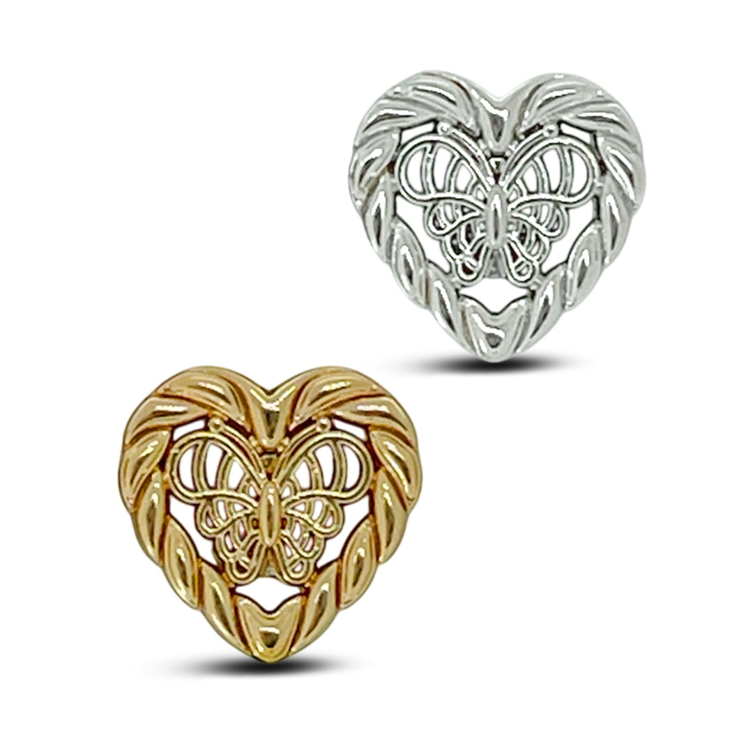 Butterfly Heart Shape Metal Shirt Buttons