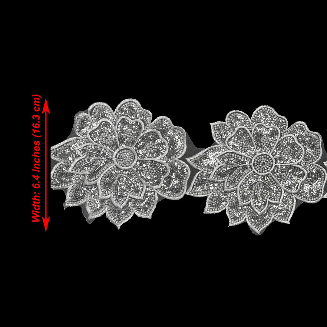 Beaded cut work Lotus Lace Trim on net | 1 meter