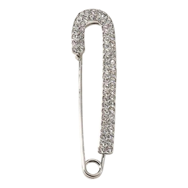 Rhinestone Detailed Silver Safety Pin Brooch