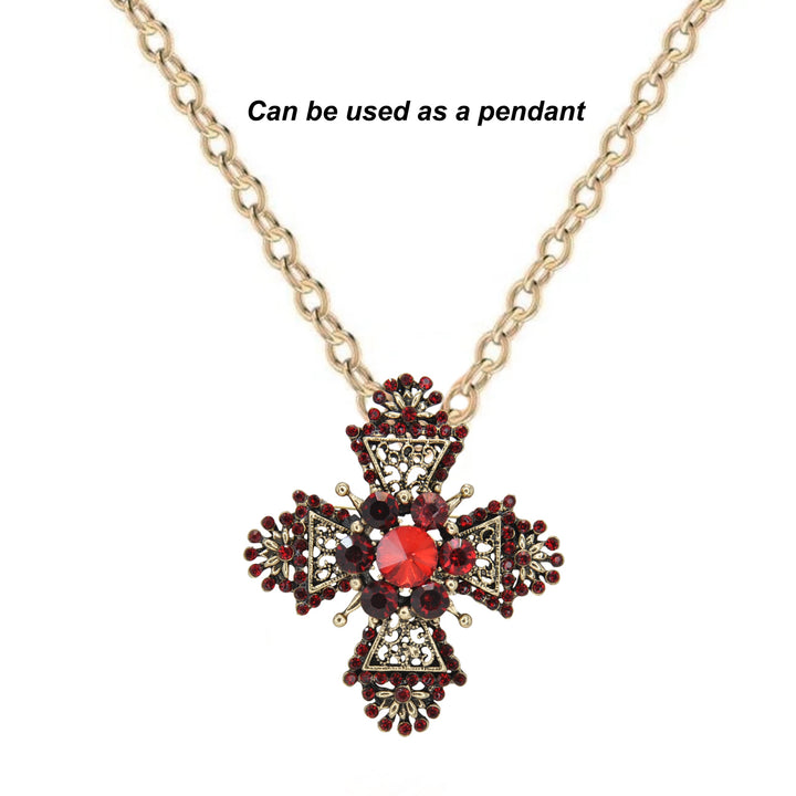Baroque Red Crystal Filigree Cross Brooch