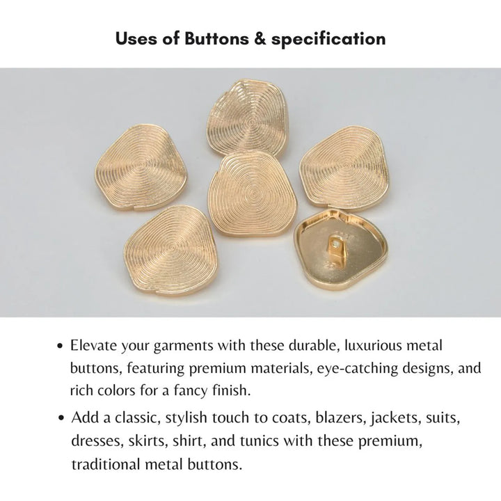 Spiral Maple Leaf Design Golden Metal Button | 25mm(40L)