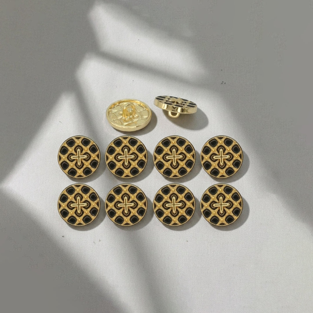 Monochrome Cross Design Metal Buttons | 12mm(20L) & 18mm(28L)