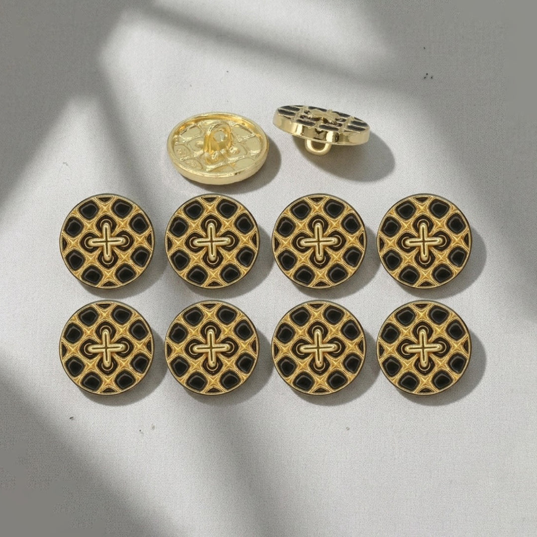Monochrome Cross Design Metal Buttons | 12mm(20L) & 18mm(28L)
