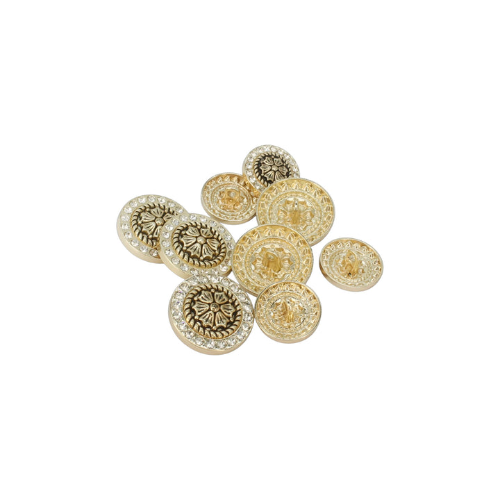 Diamond Surround  Golden Floral  Metal Button