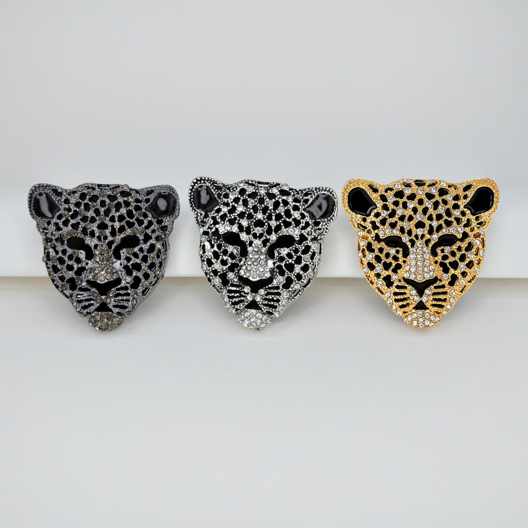 Panther Leopard Head Rhinestone Brooch