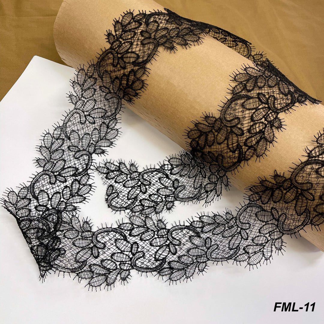 Black Floral Design Lace | Width 8.6cm (3.4 inches) 86mm | SKU-FML-11
