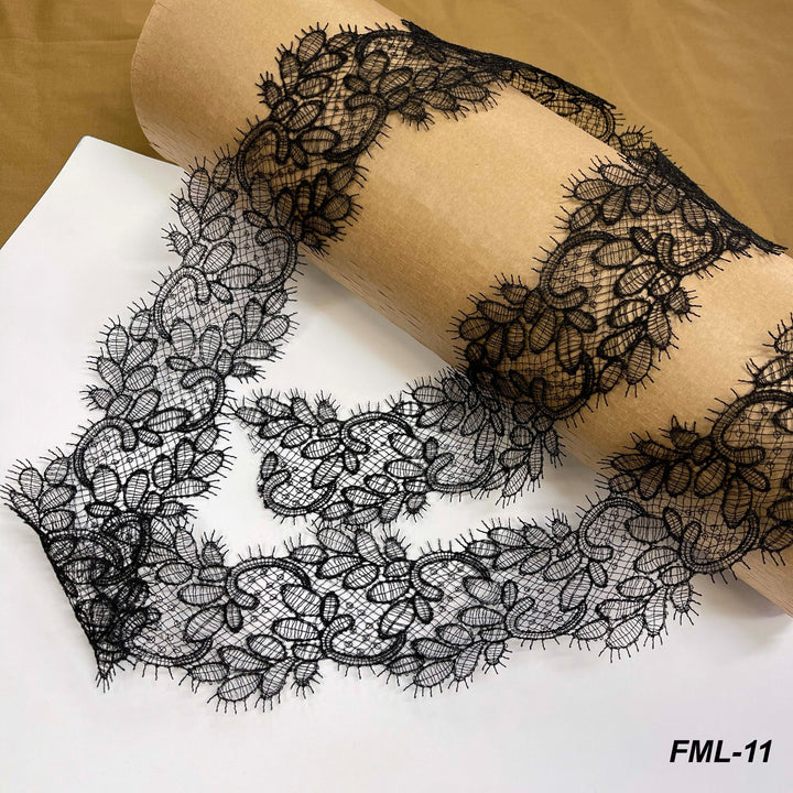 Black Floral Design Lace | Width 8.6cm (3.4 inches) 86mm | SKU-FML-11