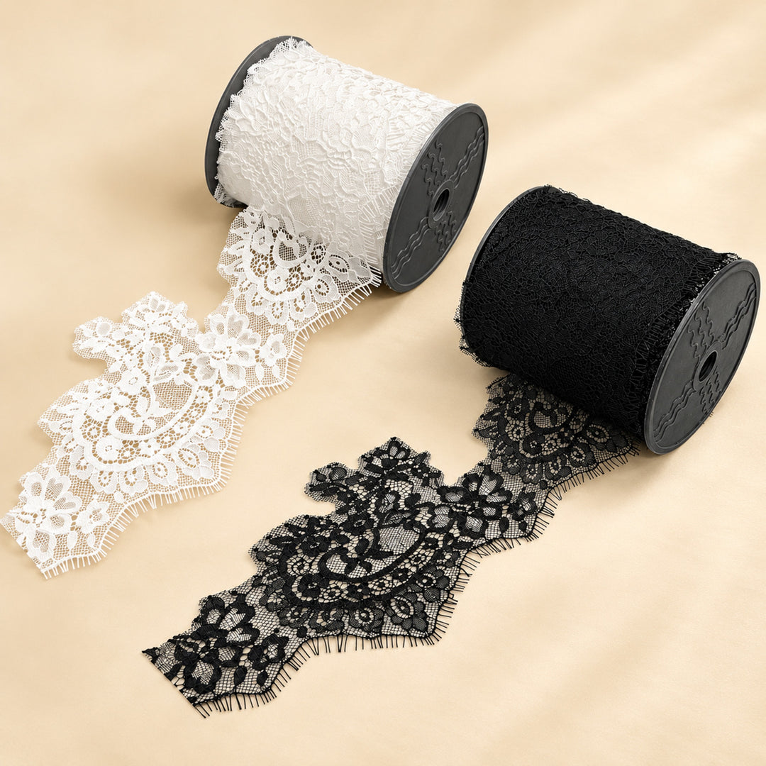 Black Chantilly lace trim with eyelash edge | 3 Meters | FEL-4N
