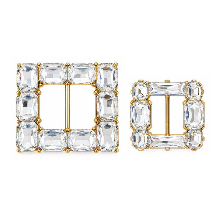 Emerald Cut Crystal Studded Square Belt Buckle