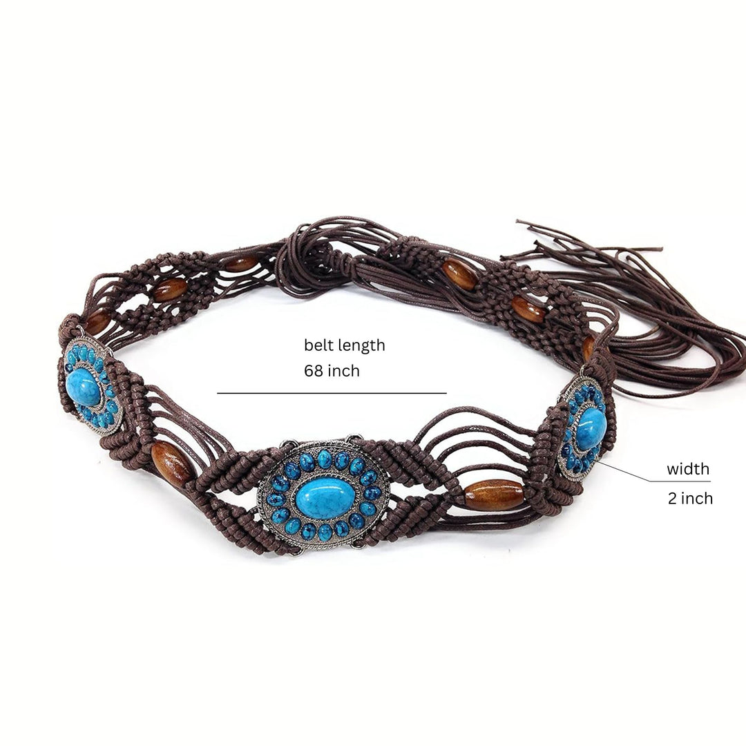 Women’s belt from Ani Accessories with wooden beads, ideal for waist styling, shown on a white background showing size