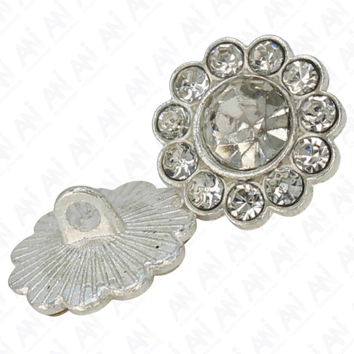 Sunflower Rhinestone Silver Metal Buttons