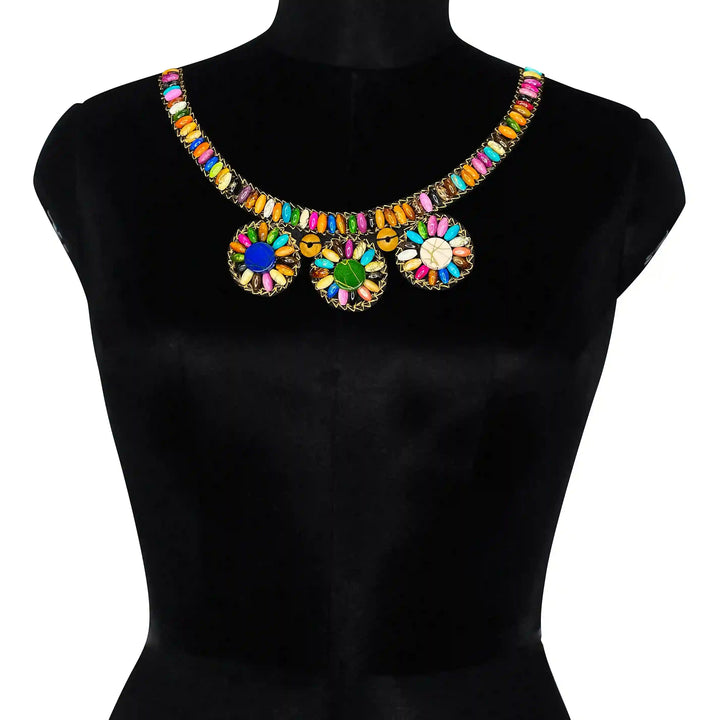 Boho Multicolor Wood Beaded Round Neckline