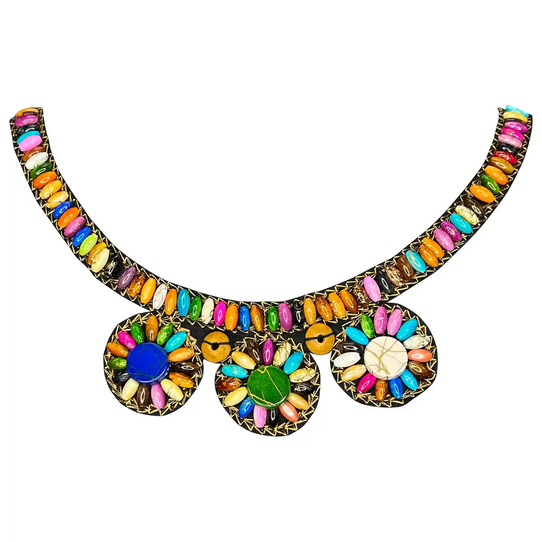 Boho Multicolor Wood Beaded Round Neckline