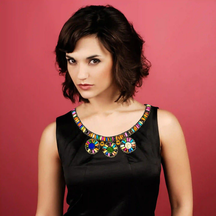 Boho Multicolor Wood Beaded Round Neckline