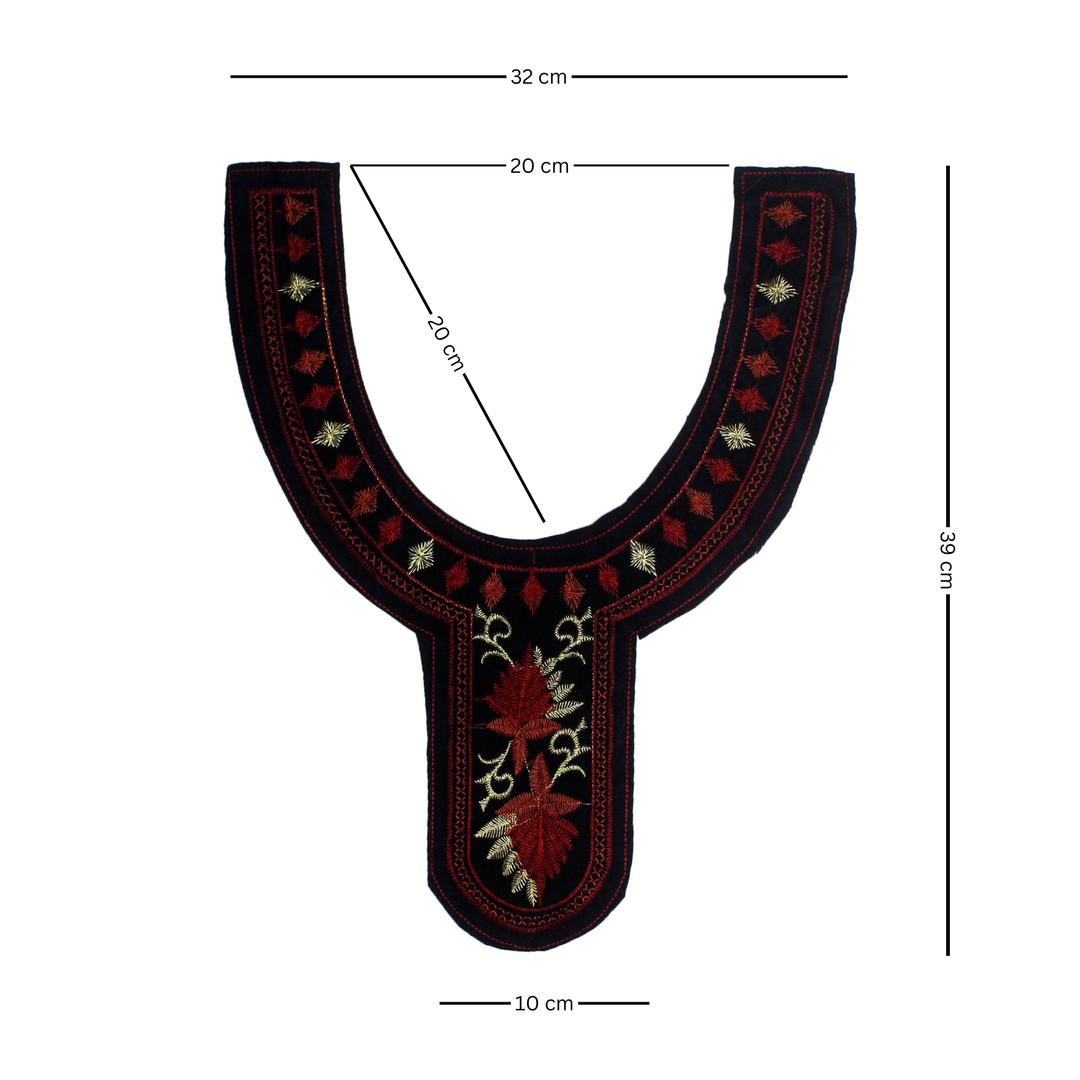 Contrast Red And Gold Neckline with Leaf Motif Neckline