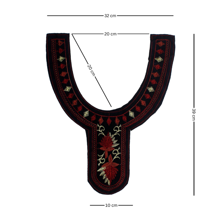 Contrast Red And Gold Neckline with Leaf Motif Neckline