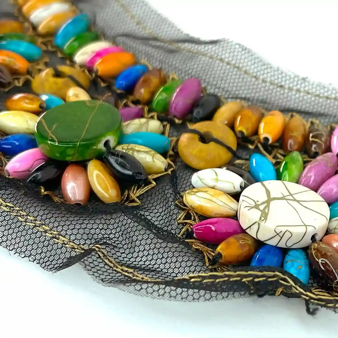 Boho Multicolor Wood Beaded Round Neckline