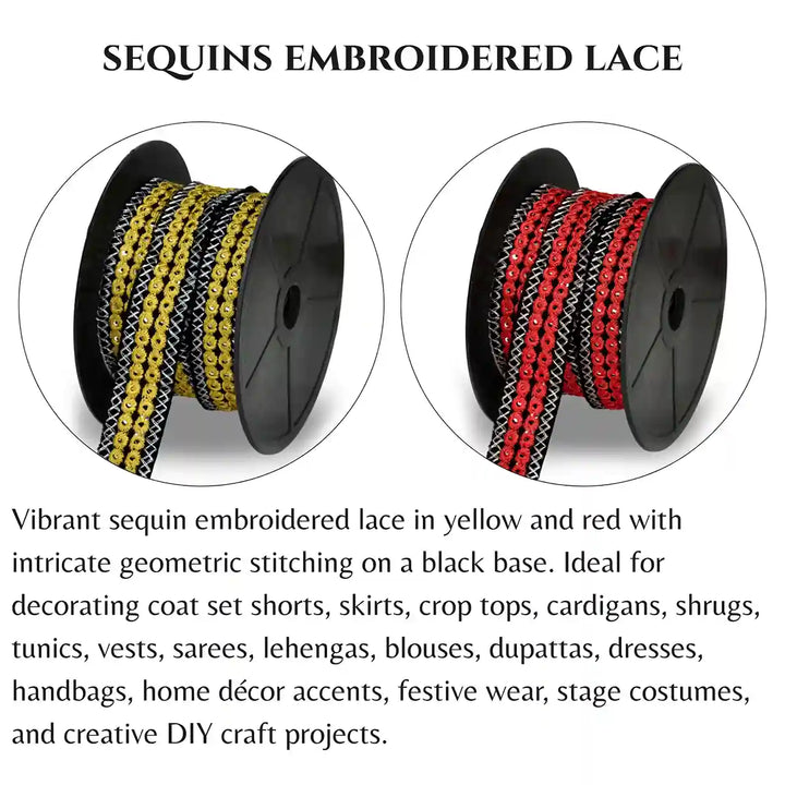Red Crimson Embroidery Mirror Lace | 2 Meters