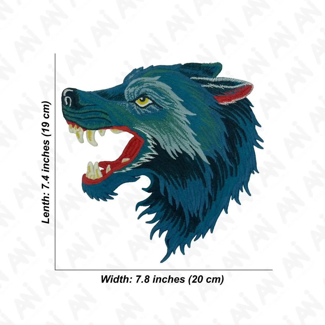 Embroidered Wolf Clothing Patch showcasing a fierce wolf's head with vibrant colors and detailed design
