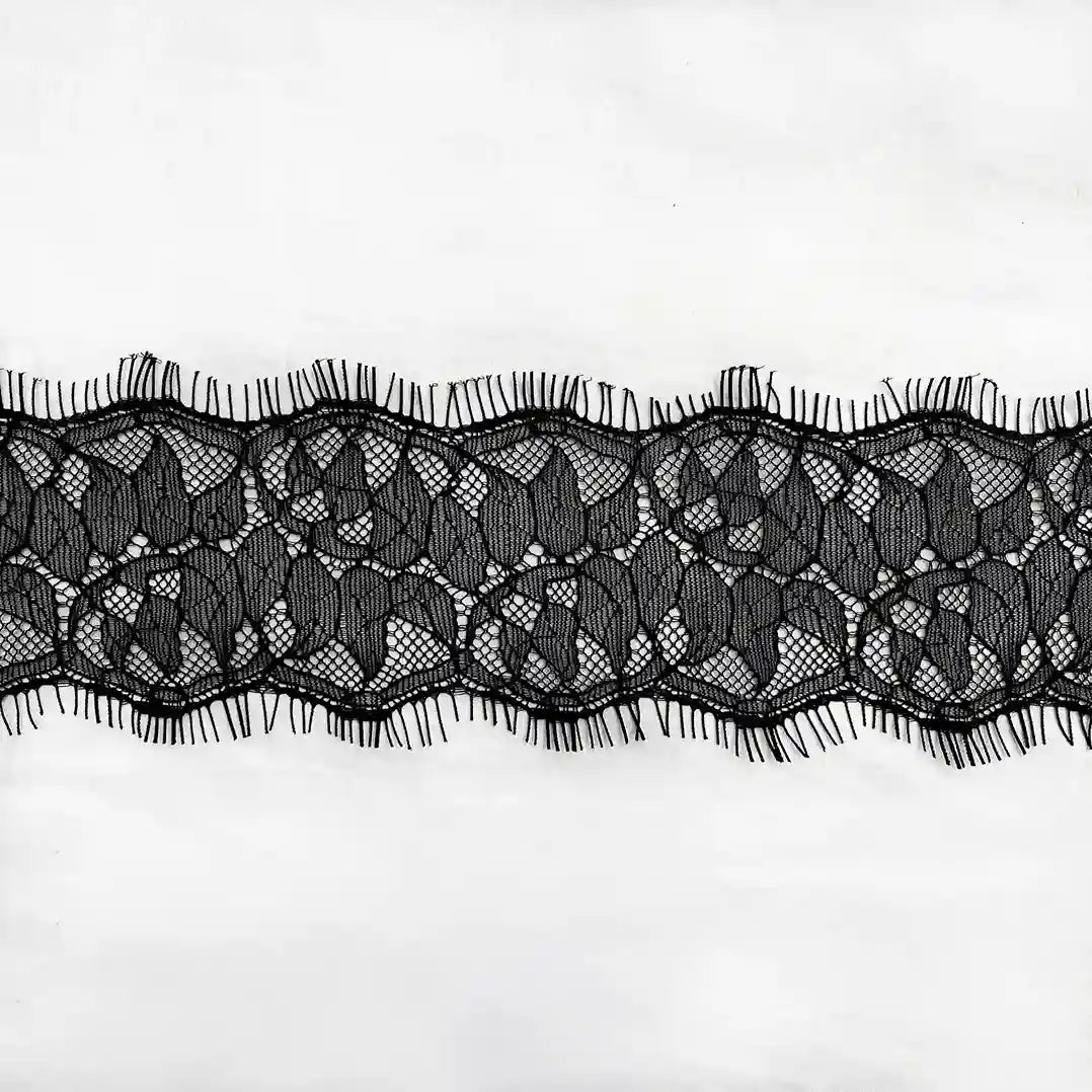 Ani Accessories Black Lace Trim Floral Lace for Lingerie & Dresses, featuring intricate floral patterns