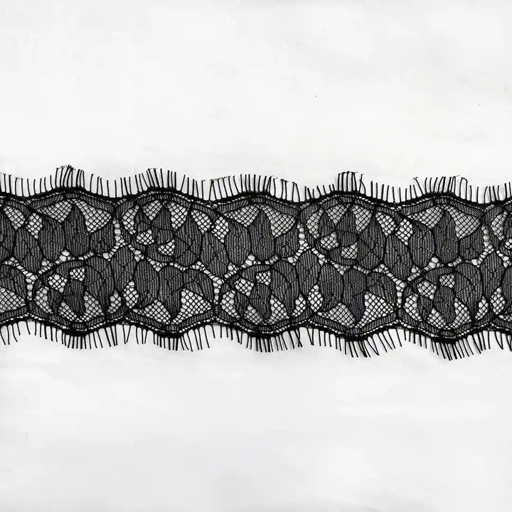 Ani Accessories Black Lace Trim Floral Lace for Lingerie & Dresses, featuring intricate floral patterns