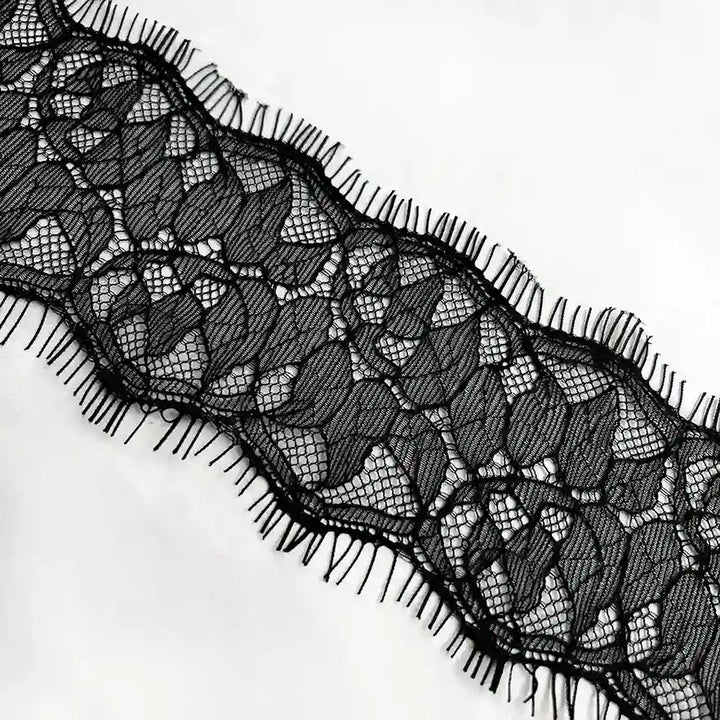 Ani Accessories Black Lace Trim Floral Lace for Lingerie & Dresses with Intricate Floral Design