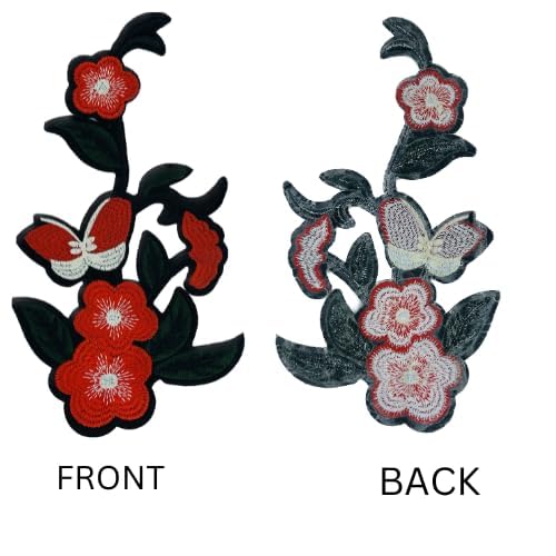 Ani Accessories Cherry blossoms Butterfly Patch for Suit & Outfits featuring vibrant red flowers and butterflies