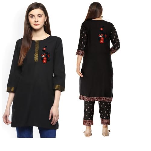 Ani Accessories Cherry blossoms Butterfly Patch for Suit & Outfits on a stylish black kurta