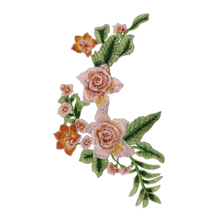 Embroidered floral patch by Ani Accessories featuring intricate roses and vibrant greenery