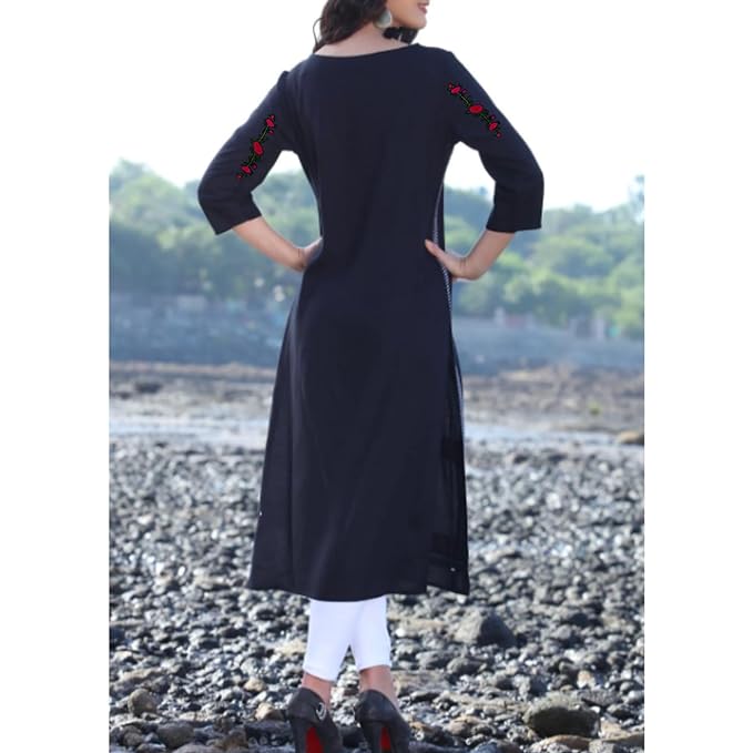 Ani Accessories Embroidery Red Lily Flower Patch on a women's kurta for stylish clothing embellishment