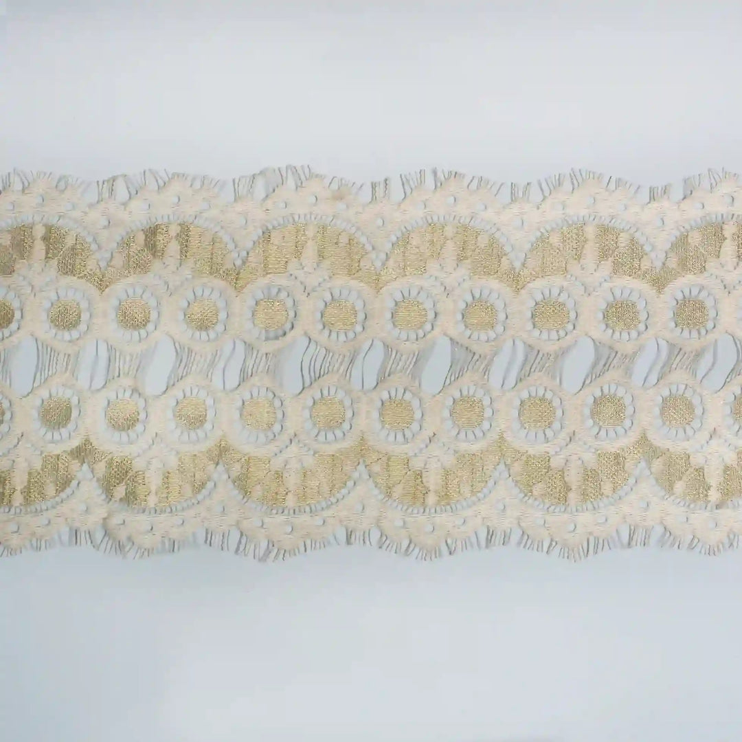 Geometric Eyelash Lace Borders Decorative Trim from Ani Accessories in Beige with Intricate Patterns