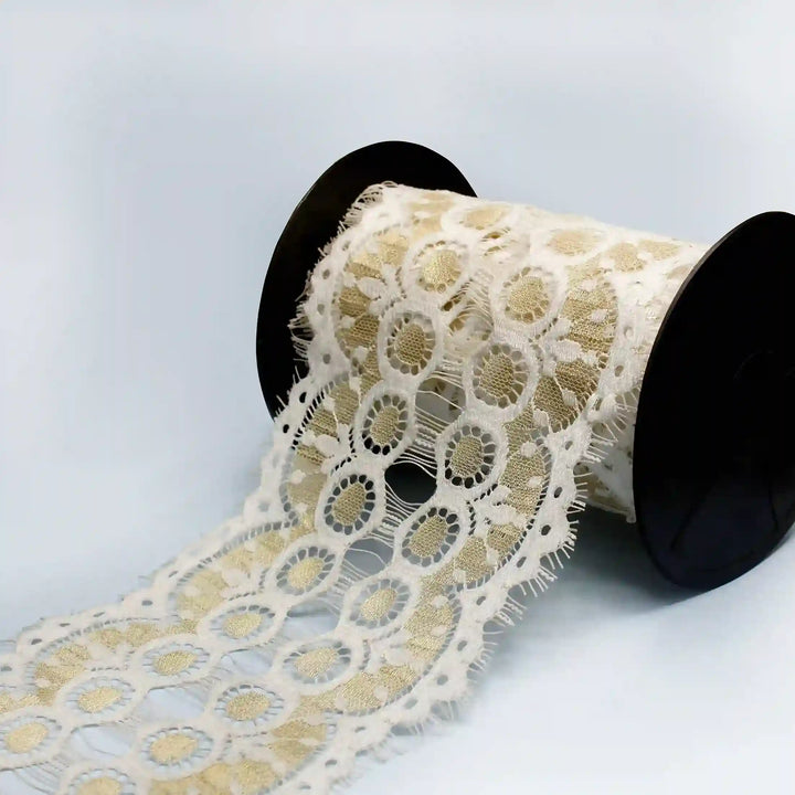 Geometric Eyelash Lace Borders Decorative Trim by Ani Accessories on a spool with intricate patterns