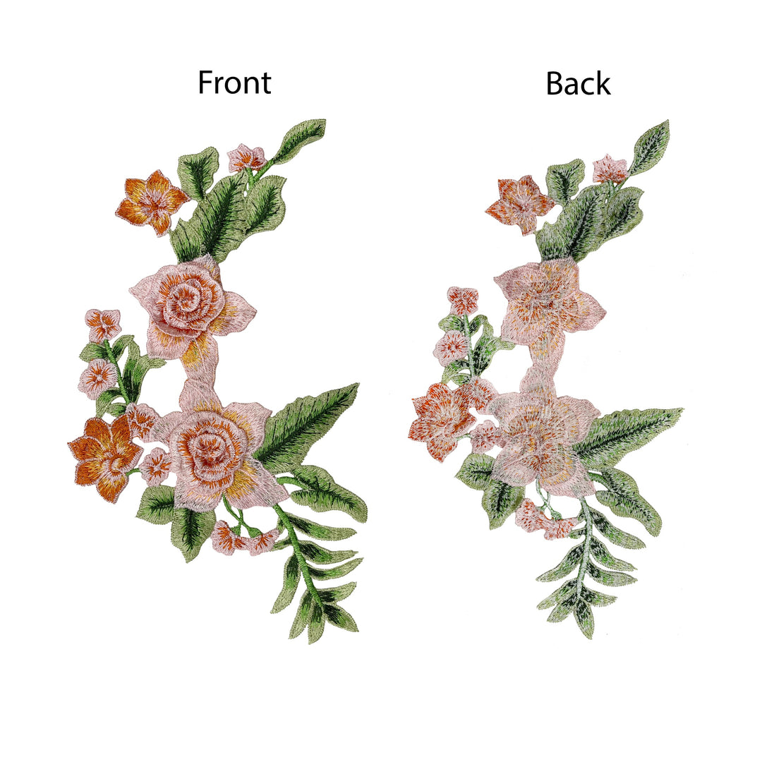Ani Accessories Multicolor Rose Flower Sew Patch for Suit & Garments showcasing vibrant floral designs from front and back