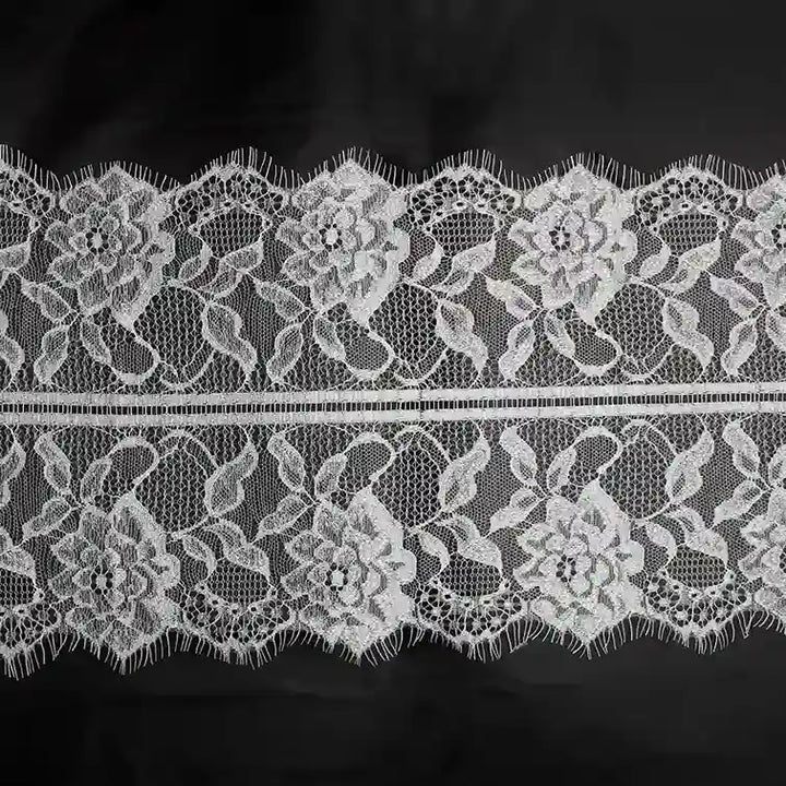 Lace Floral Motif Eyelash Lace Trim for Sewing & Fashion by Ani Accessories in elegant white design