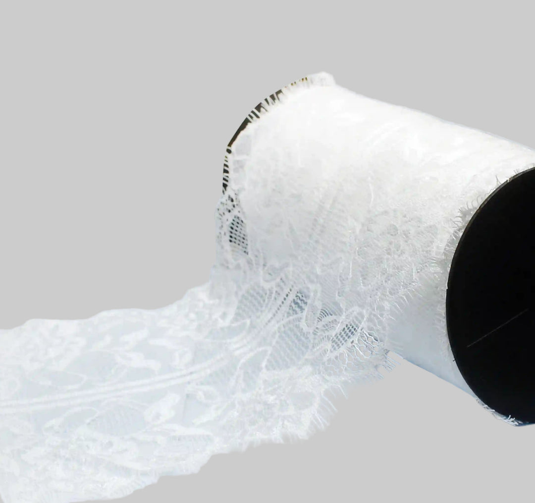 Lace Floral Motif Eyelash Lace Trim for Sewing & Fashion by Ani Accessories on a spool