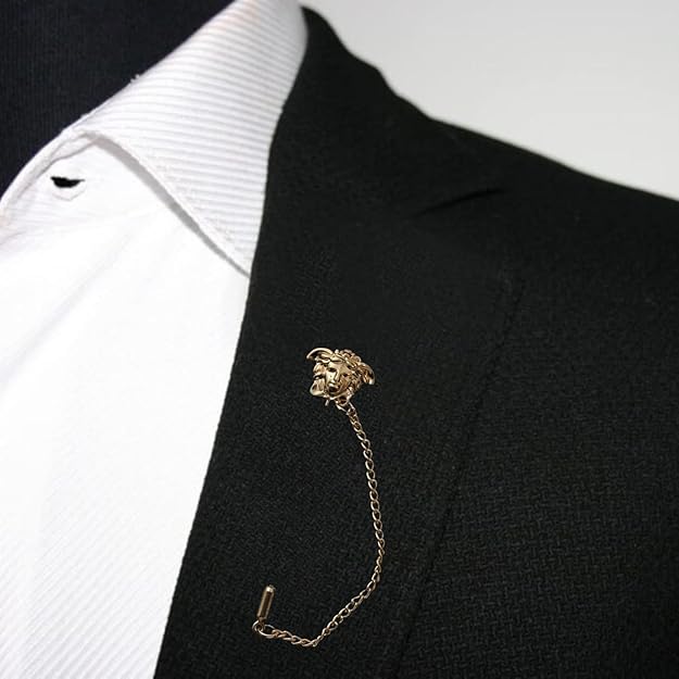 Ani Accessories men's brooch in gold featuring a medusa design for stylish formal attire