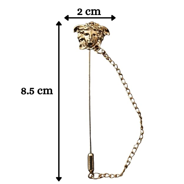 Ani Accessories men's brooch featuring a medusa head design with a decorative chain attachment