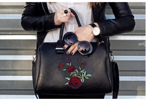 Ani Accessories Rose Bunch Flower Heat Transfer Patch for Apparel Decoration on a stylish black handbag
