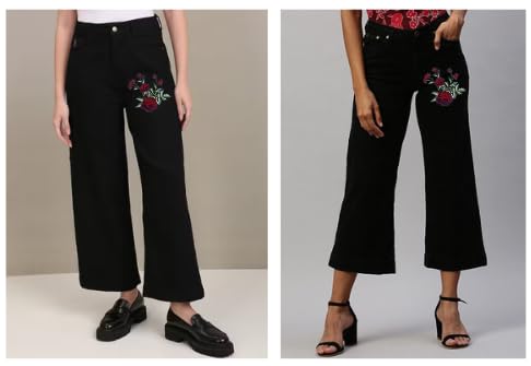 Ani Accessories Rose Bunch Flower Heat Transfer Patch for Apparel Decoration on Black Cropped Pants