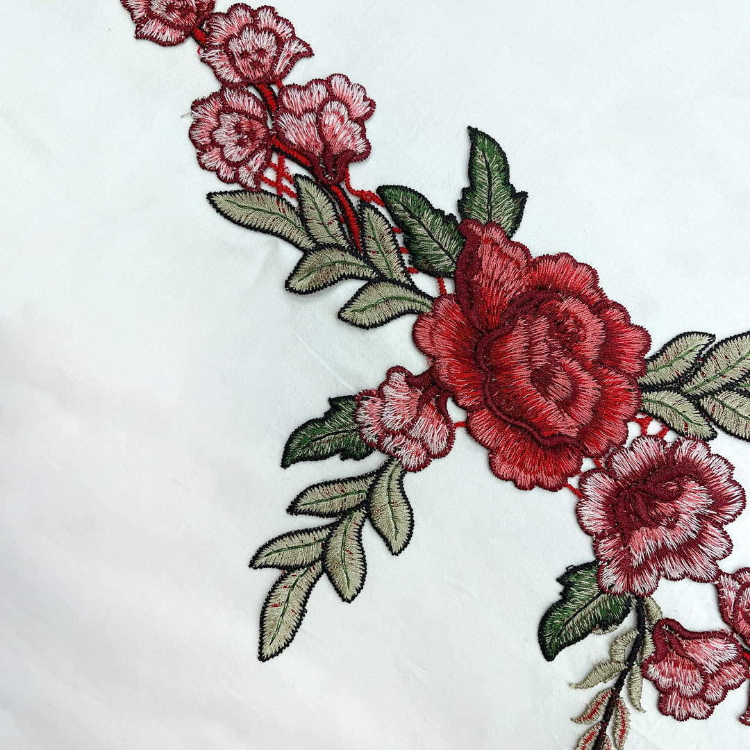 Ani Accessories | Rose Flower Embroidery Sew Patch for Clothing & Home Decor in vibrant red and green colors