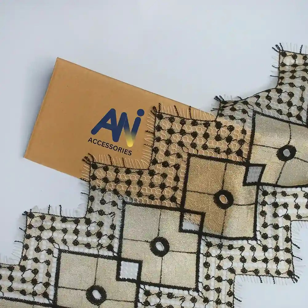 Ani Accessories Geometric Pattern Scarf in Beige and Black with Fringed Edges for Stylish Outfits