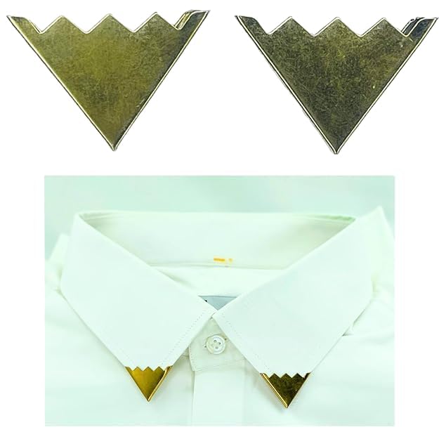 Buy now Ani Accessories | Zooming image of golden flat zig zag collar clip image  and with the image of how it look on white shirt 