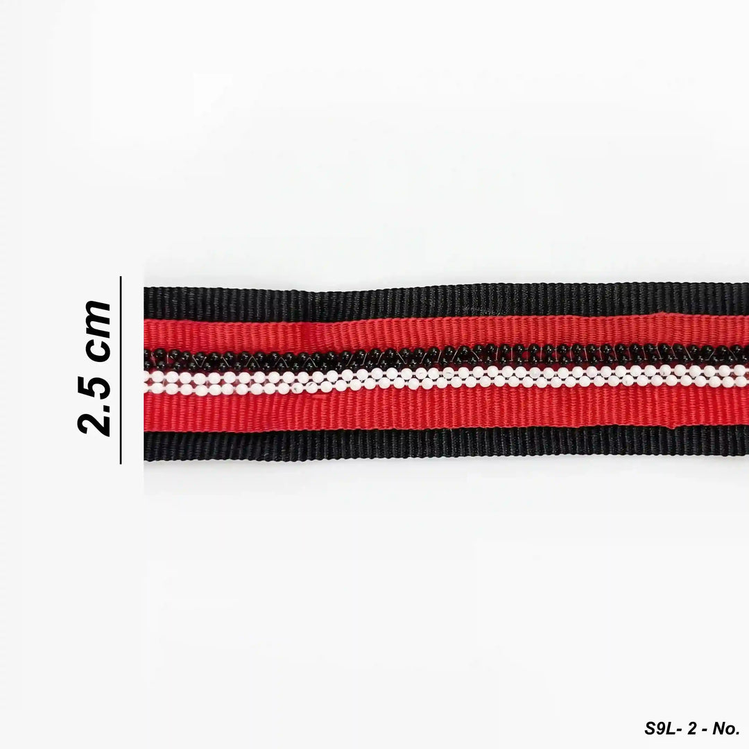 ANI Accessories beaded ribbon trim size chart showing 2.5 cm width with white color background 