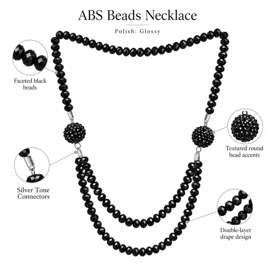 ANI Accessories black ABS beads necklace details with faceted beads and silver-tone connectors 