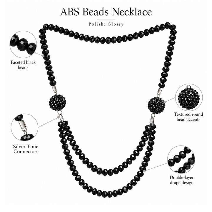 ANI Accessories black ABS beads necklace details with faceted beads and silver-tone connectors 